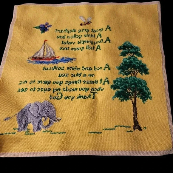 VTG Yellow Elephant Bee Tree Needlecraft Needlepoint Nursery Kids Prayer - Picture 13 of 15